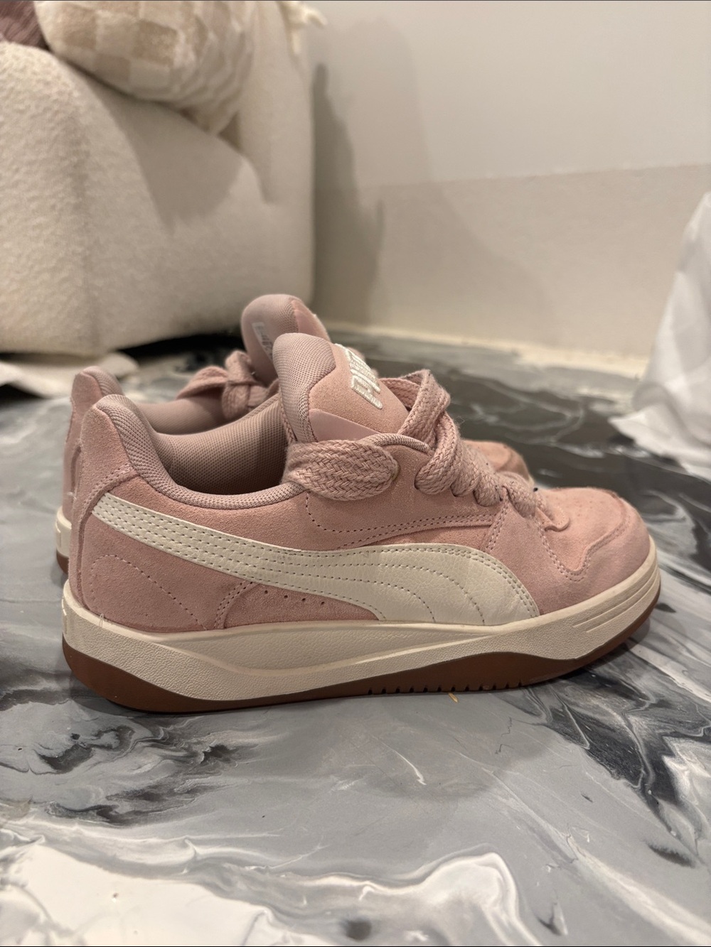 Puma Kids Pink Suede Low-Profile Sneakers with Cream Formstripe